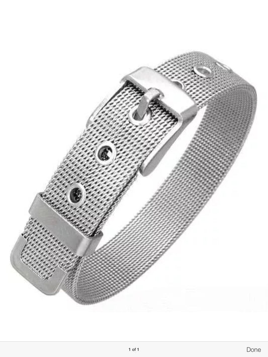 Stylish belt/buckle design mesh stainless steel bracelet