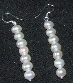 Gorgeous genuine pearl & 925 silver 7 bead drop dangle earrings