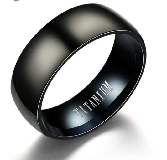 Stylish black titanium band ring