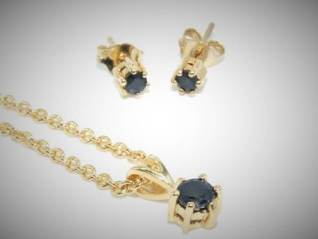 Beautiful gold plated sapphire necklace & earrings set