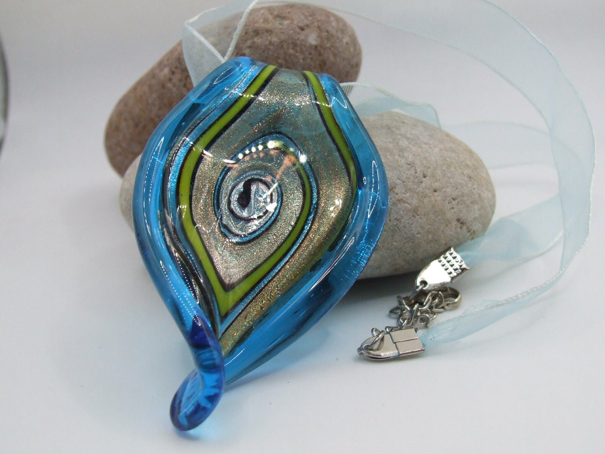 Beautiful contemporary large murano glass twisted leaf design pendant