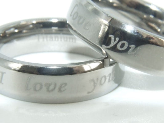 Beautiful Unisex tianium " i love you " band ring- perfect as wedding rings and valentines gitfts