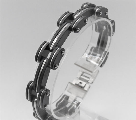 Super stylish stainless steel & rubber chain link bracelet