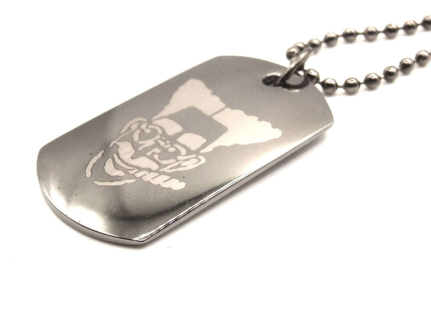 Tungsten dog tag style pendants with various lasered designs