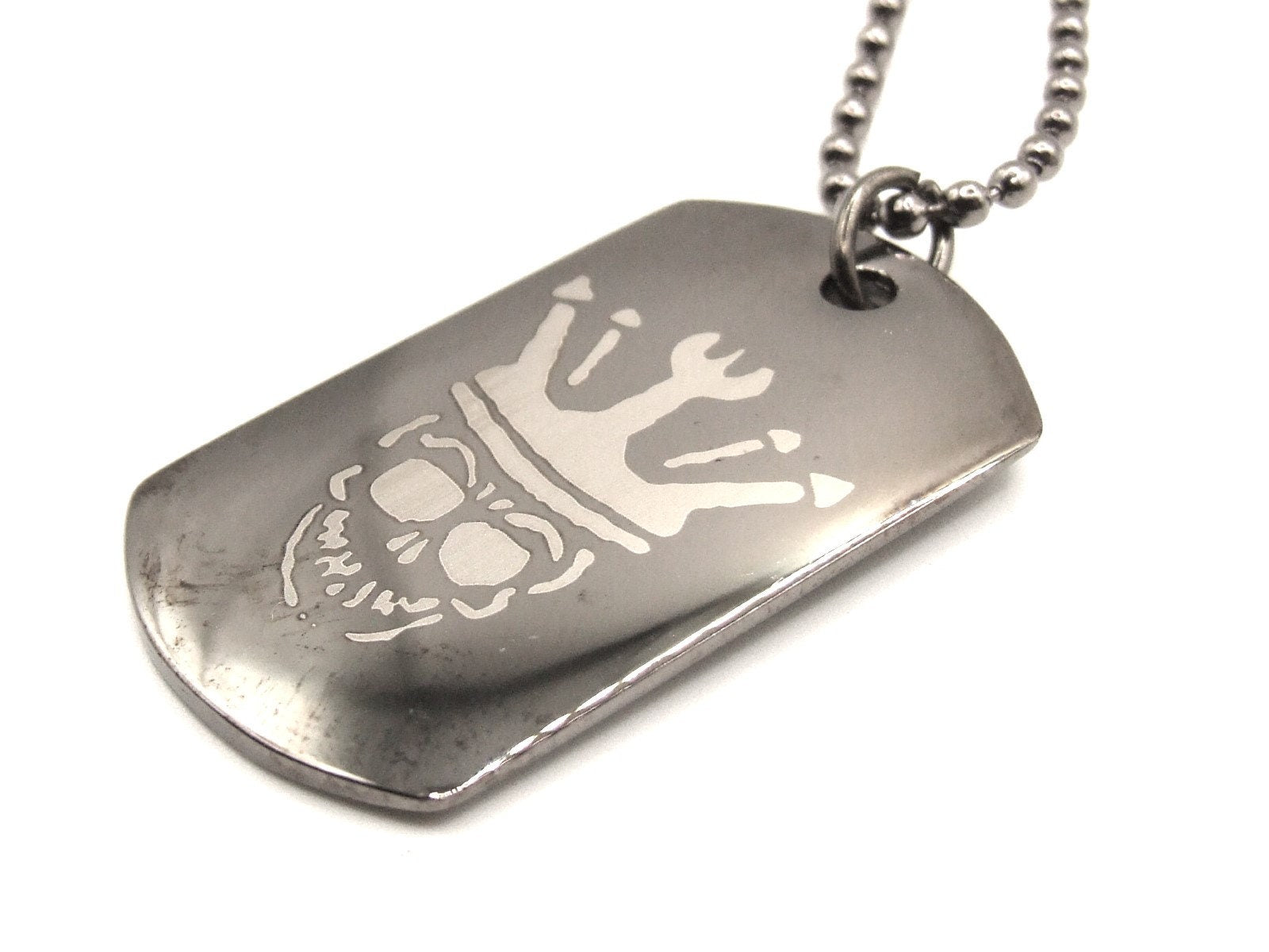 Tungsten dog tag style pendants with various lasered designs